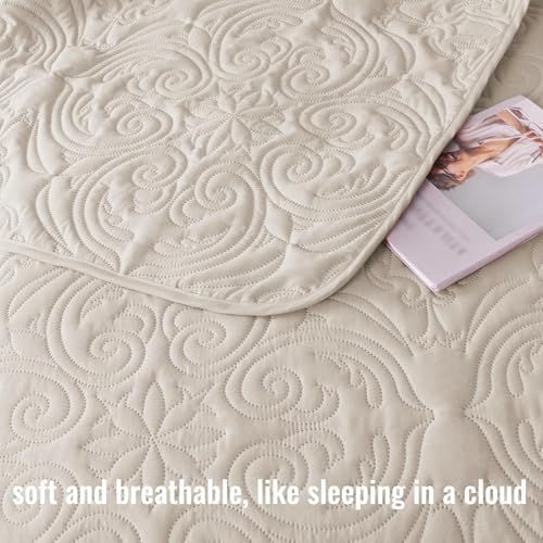 Exclusivo Mezcla 3 Piece King Size Quilt Bedding Set, Beige Cream