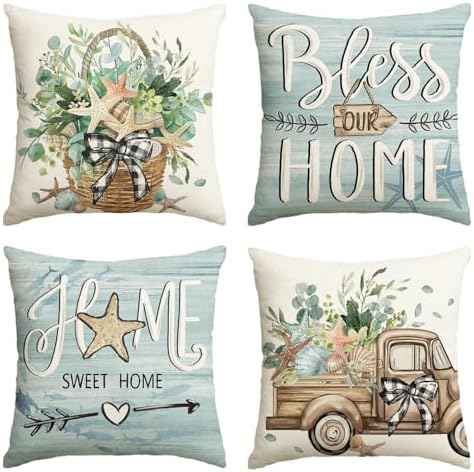AVOIN colorlife Eucalyptus Leaves Starfish Pillow Covers 20 x 20, Set