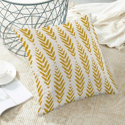 Mustard Yellow Boho Pillow Covers 20 x 20 Inch Set of 2 Herringbone