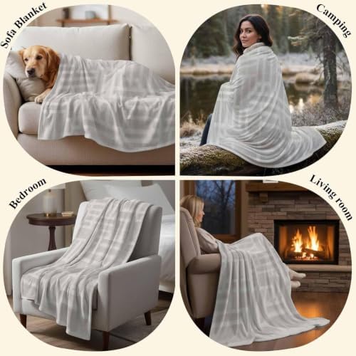 Light Gray Cream Throw Blanket for Couch, Minimalist Contemporary