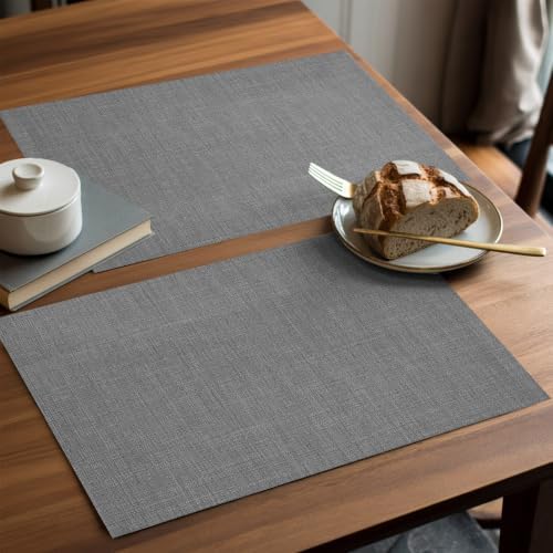 Dark Grey Linen Placemats Set of 6 Farmhouse Pure Color Country Farm