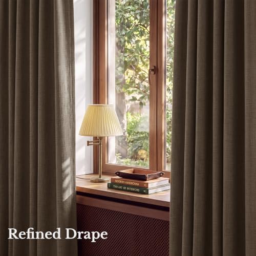 NICETOWN 100% Blackout Brown Curtains 96 Inch 2 Panels, Linen Blend