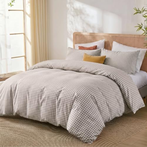 Merryword 100% Cotton Gingham Duvet Cover Set, 100% Washed Cotton