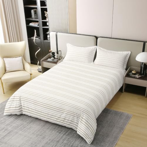 Castle Fairy Beige Striped 100% Cotton Duvet Cover Set King