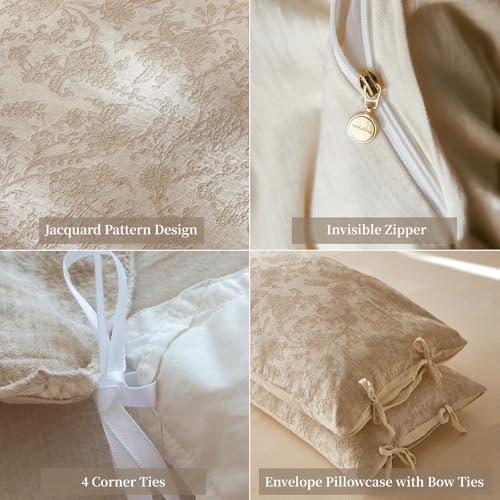 Linen Cotton Duvet Cover Queen Floral Jacquard Textured