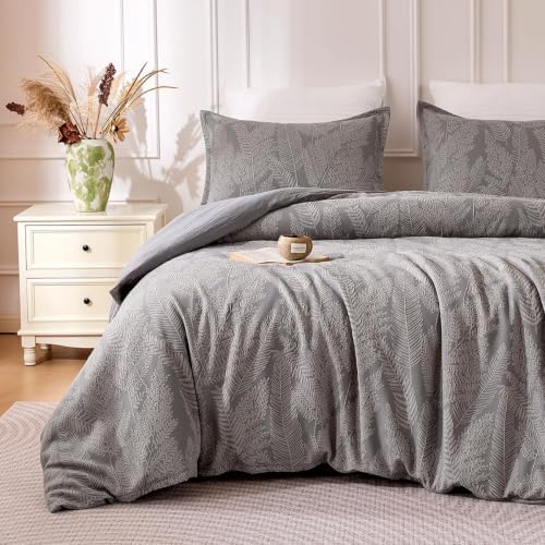 SLEEP ZONE Boho Duvet Cover Set Full Size, Jacquard Leaf 3 Pieces