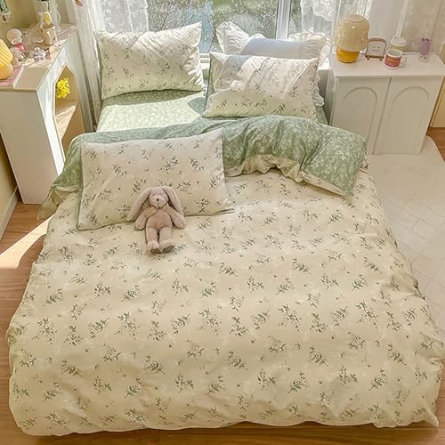 100% Cotton Queen Size Duvet Covers Set, Soft Breathable Cotton Flower