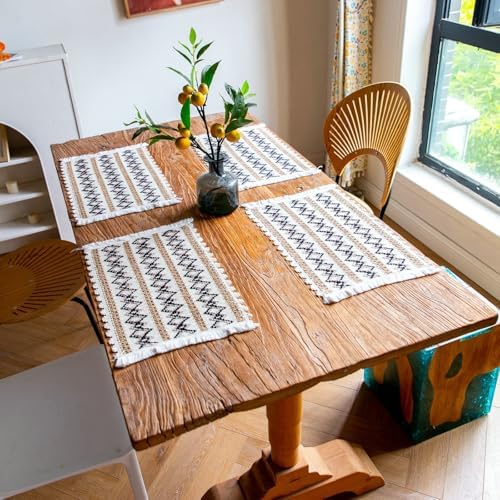 Rectangular Table Placemats Set of 4, Cotton Linen Table Mat Heat