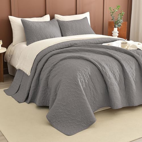 Lady Ann Gray Oversized King Bedspread 128x120, 3Pcs Extra Large