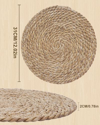 eZAKKA Woven Placemats Round Placemats Set of 8, 12 inch Rattan