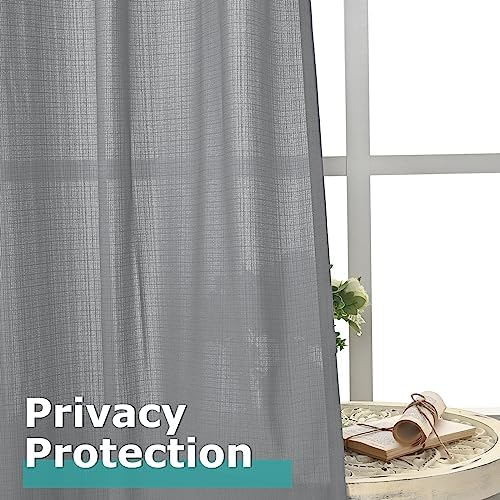 BGment Grey Sheer Curtains 63 Inch Length 2 Panels, Natural Linen