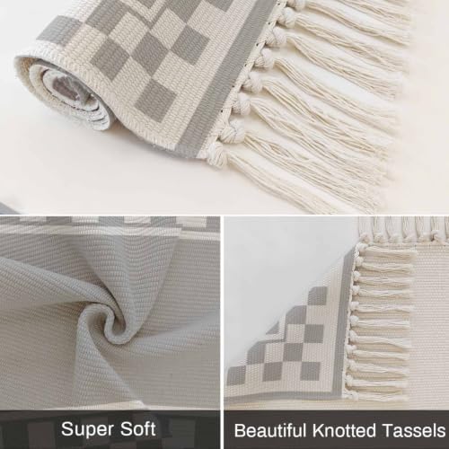 Grey Geometric Hallway Runner Rug 2'x5', Modern Abstract Art Plaid
