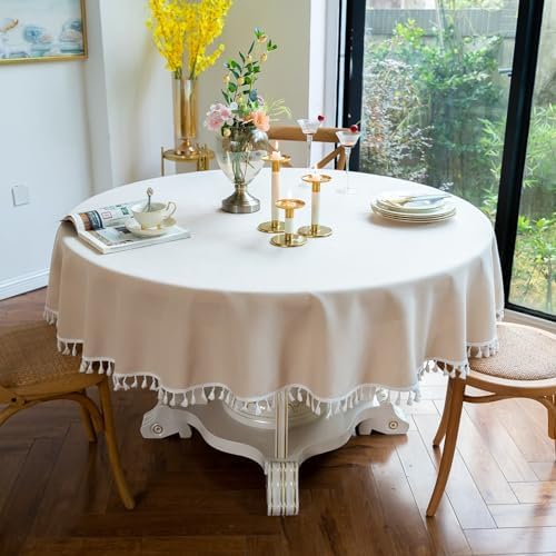 Daesar Modern Tablecloth Round, Cotton Linen Table Cloth Cover