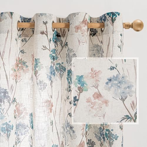 MYSKY HOME Floor to Ceiling Linen Floral Curtains 95 Inch Length 2