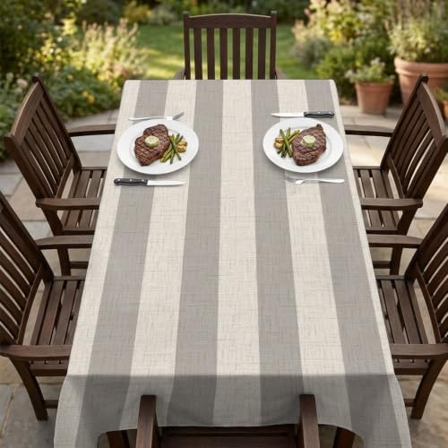 Grey Beige Stripe Table Cloth 60x120in