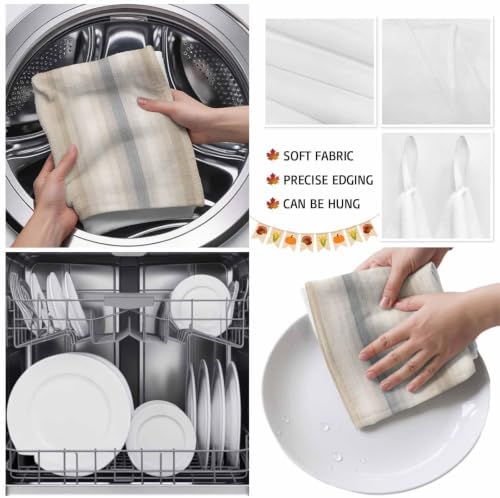 Creamy Beige Stripes Kitchen Towels Set of 3, Gray Taupe Ombre Lines