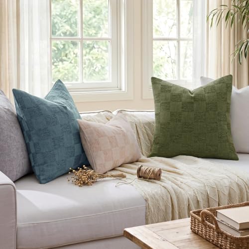 A moment Set of 2 Decorative Linen Throw Pillow Covers,Large Grid
