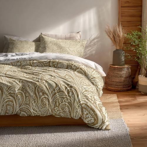 Beige Paisley Elegance 100% Cotton Duvet Cover Set Queen Size, Vintage