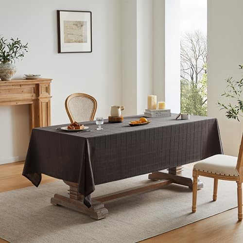 ZeeMart Linen Checked 8 Foot Rectangle Table Cloth 60x120in Charcoal