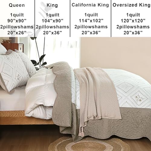 Cmfshape Floral Embroidery Quilt Set,3 Pieces King Size Quilt Bedding