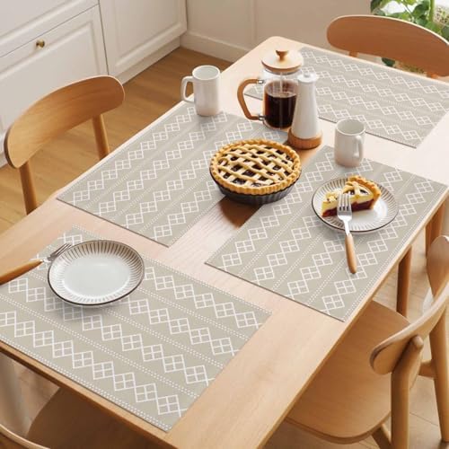 Placemats Set of 8, Beige Boho Woven Placemat, Linen Place Mats for