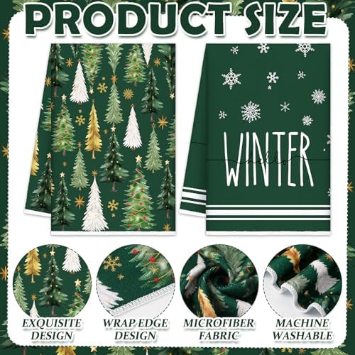 Oudain 6 Pcs Christmas Kitchen Towels Green Plaid Xmas Tree Tea