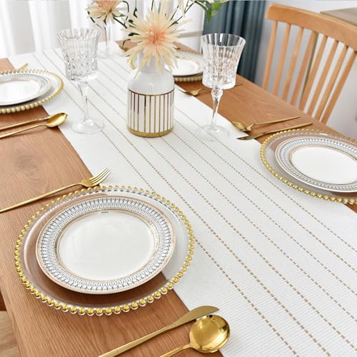 Boho Table Runner Natural Cotton Woven Runner with HandmadeTassels for