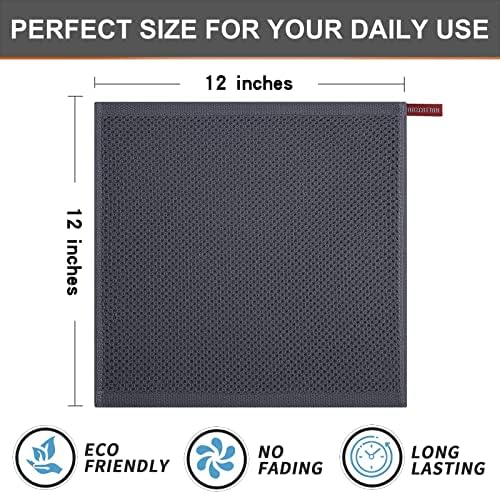 Kitinjoy 100% Cotton Waffle 12-Pack Kitchen Towels, 12" x 12", Dark