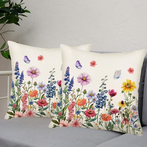 Fukeen Spring Flower Pillow Covers 22x22 Inch Set of 2 Colorful Herbs