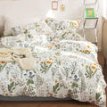 Floral Duvet Cover King Size - Blue Green Yellow White Flower Leaf