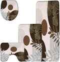 4 Pieces Brown Abstract Bathroom Rug Sets Boho Mid Century Morden