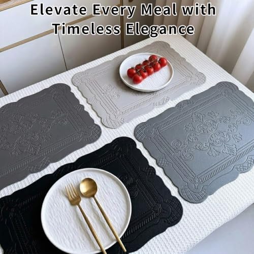 Faux Leather Placemats Set of 6,Embossed,Waterproof Heat Resistant
