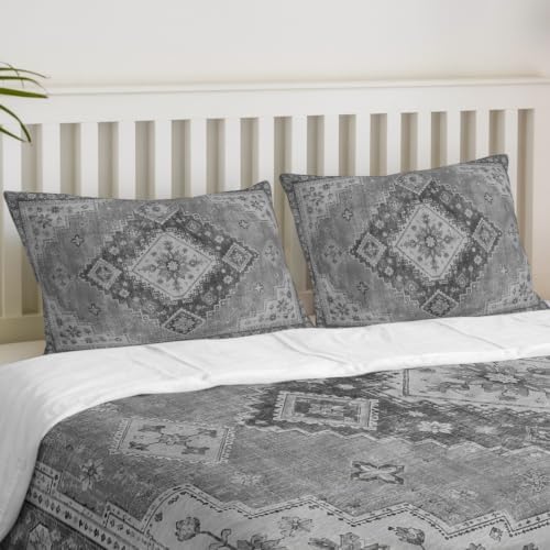Duvet Cover Full Size, Grey Boho 3-Piece Bedding Quilt/Comforter