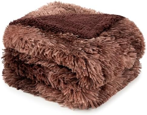 PAVILIA Tie Dye Brown Fluffy Fuzzy Faux Fur Twin Blanket Couch Bed