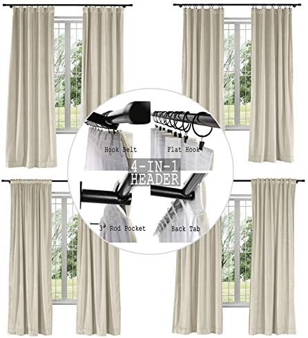 TWOPAGES 72W x 96L Beige Back Tab Curtain for Kitchen Window