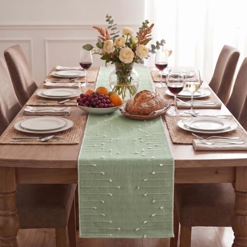 Artoid Mode Sage Green Farmhouse Rustic Cotton Woven Table Runner