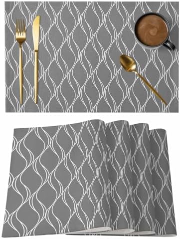 Gray Waves Vintage Stripes Line Placemats Set of 6 Washable Table Mats