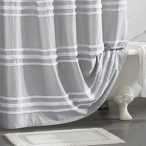 DKNY Chenille Stripe 100% Cotton Fabric Shower Curtain for Bathroom