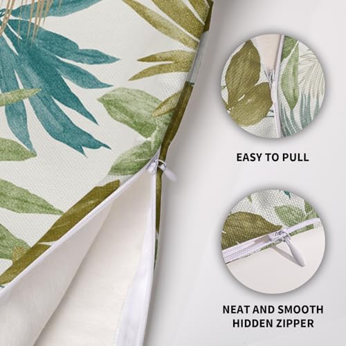 Tropical Pillow Covers 22X22 Set of 2, Green Blue Teal Brown Palm Leaf