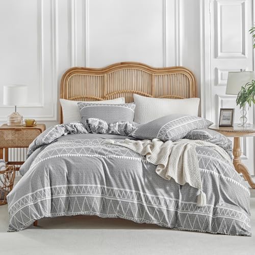 Lekesky Boho Grey Duvet Cover Set Twin, Lightweight Soft Microfiber