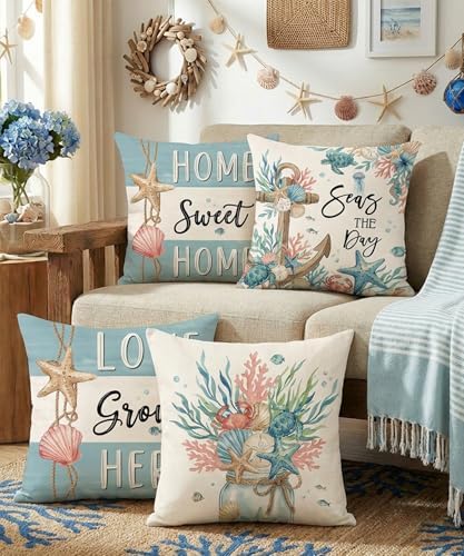 Spring Pillow Covers 18x18 Inches Set of 4 Floral Throw Pillow Covers