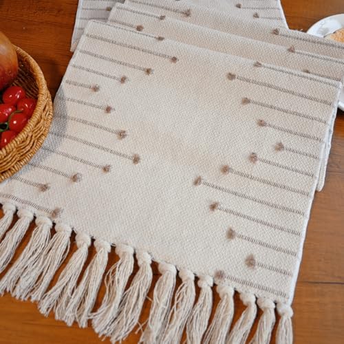 Boho Table Runner with Tassel for Kitchen Dining Rustic Cotton Woven