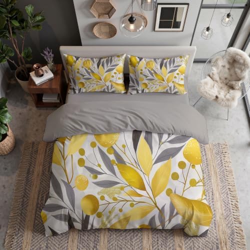 Grey Elegant Plant Forest King Duvet Cover Set Microfiber, 3 Pieces