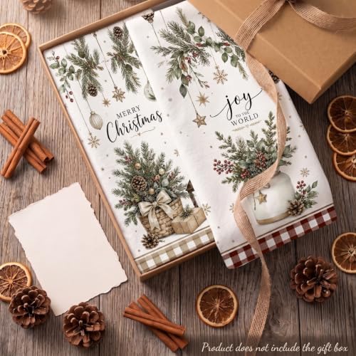 Christmas Kitchen Towels, 16x24 Inch Farmhouse Pine Greenery, Set of 2