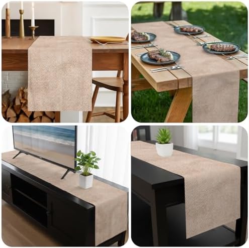 Beige Burlap Texture Table Runner 108 Inch Long Dresser Scarves Linen