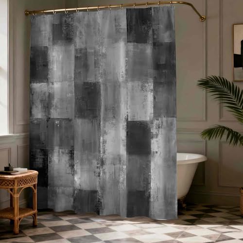 Mocsicka Grey Patchwork Shower Curtain, Black and White Modern