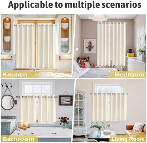 Cream Window Curtain Panels 84 Inches Long, Farmhouse Solid Beige