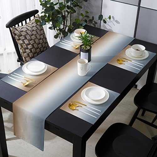 Brown Grey Table Mats Set of 6 with Table Runner 90 Inches Long
