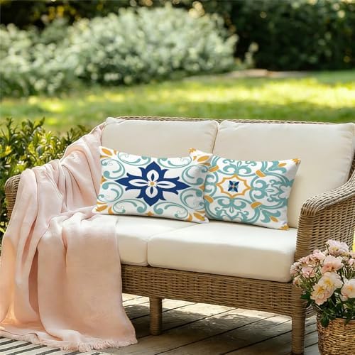 Outdoor Waterproof Throw Pillow Covers 12x20 Set of 4 Floral Boho