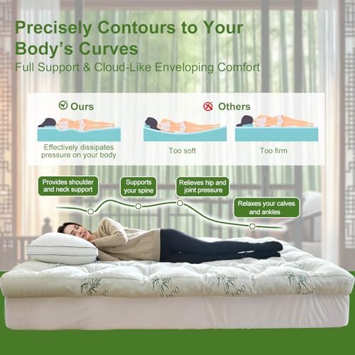 Whatsbedding Memory Foam Mattress Topper, 5 Inches Bamboo Viscose